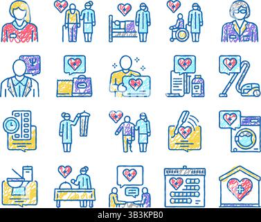 Homecare Services Set Symbole handgezeichnet Stock Vektor