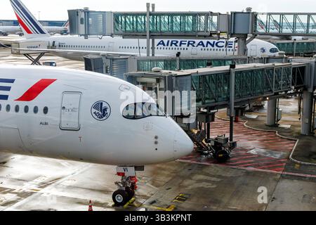 Air France Flugzeuge Flughafen Charles de Gaulle in Paris, Frankreich Paris, Frankreich - 21. Oktober 2024: Flugzeuge der Air France auf dem Flughafen Charles de Gaulle in Paris. *** Air France Flugzeug Charles de Gaulle Flughafen Paris, Frankreich 21. Oktober 2024 Air France Flugzeug am Flughafen Charles de Gaulle in Paris, Frankreich Stockfoto