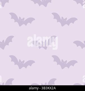 Halloween Fledermaus nahtloses Vektor-Muster, niedliche verspielte fliegende Fledermäuse in hellem lila Himmel Hintergrund. Vektorabbildung Stock Vektor