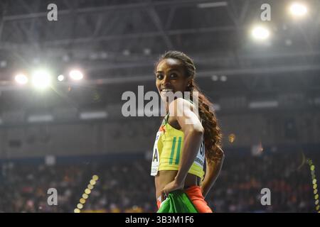 3. März 2018: Genzebe Dibaba ofÂ Äthiopien gewann 1500 Meter bei der Leichtathletik-Weltmeisterschaft 2018 in Birmingham, England. Ulrik Pedersen/CSM(Kreditbild: &Copy; Ulrik Pedersen/CSM via ZUMA Wire) Stockfoto
