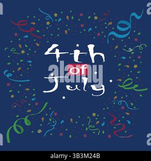 4. Juli Vektorillustration mit Schriftzug und Festungssymbol auf blauem Hintergrund, perfekt für Banner, Poster und Grußkarten. Stock Vektor