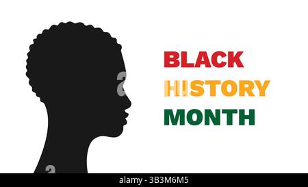 Black History Month oder afroamerikanische Geschichte. Urlaubskonzept mit Silhouette der Schwarzen Frau. Vorlage für Hintergrund, Banner, Karte, Poster Stock Vektor
