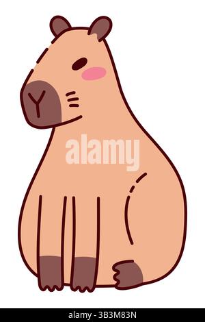 Niedliche sitzende Capybara-Illustration in flacher Art. Entzückendes Cartoon-Tierdesign, perfekt für Kinderbücher, Aufkleber und Merchandise Stock Vektor