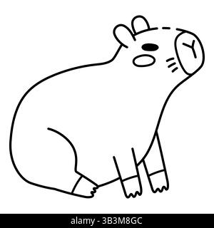 Niedliche Capybara sitzend und ruhend Illustration im Doodle Stil. Entzückende Zeichentrickgrafik mit Tierlinie, perfekt für Kinderbücher, Aufkleber und Merchandise Stock Vektor