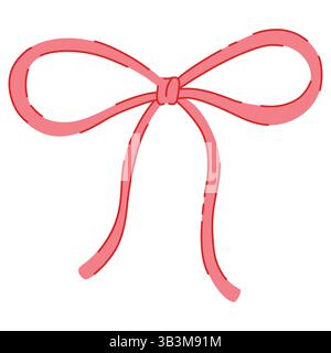 Einfache rosafarbene Schleife Hand gezeichnete Illustration isoliert auf weißem Hintergrund. Niedlicher Girly Bowknot für Geschenke, Geschenke Knoten oder Frisuren Stock Vektor