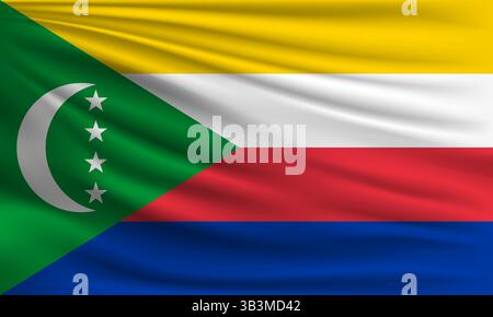 Vektorflagge der Komoren winkende Nahaufnahmebildschirm Stock Vektor