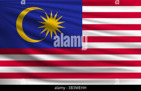 Vektorfahne von Malaysia winkende Nahaufnahmebildschirm Stock Vektor