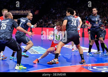 7. Januar 2018 - Paris, Frankreich - Spieler der norwegischen Mannschaft MYRHOL BJARTE in Aktion während der Handball Goldenen Liga zwischen Norwegen und Dänemark in der AccorHotel Arena in Paris - Frankreich.Norwegen gewann 31-28 (Credit Image: © Pierre Stevenin Via ZUMA Wire) Stockfoto