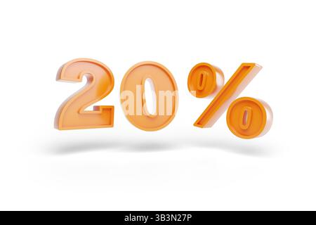 20 Prozent in drei Dimensionen isoliert auf weißem Hintergrund. 3D-Abbildung. Stockfoto