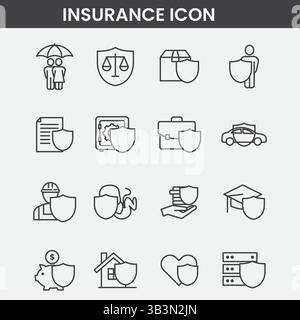 Minimalist Insurance Icons Collection: Regenschirm, Waagen, medizinische und finanzielle Schutzsymbole - Vektorlinien Stock Vektor