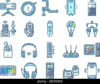 Elektronik digitale Technologie Symbole handgezeichnet Stock Vektor