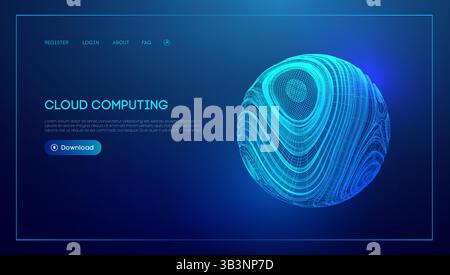 Cloud Data Background Tech Concept Digital Abstract Network Storage Symbol. Technologie AI Blue Service 3D Vector Science Business Cyber. Backup Hochladen Stock Vektor