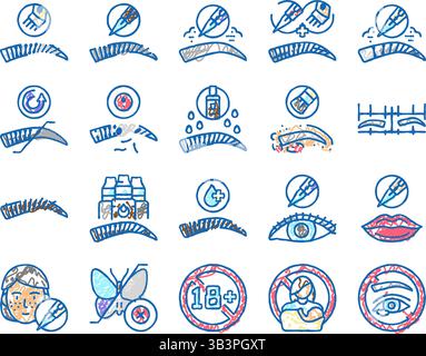 Augenbrauen Tattoo Beauty Procedure Icons handgezeichnet Stock Vektor
