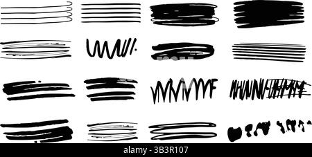 Handgezeichnete Scribble-Linien, handgezeichnete Scribble-Linien. Doodle Marker Line Stripes Kollektion. Schnell gekreuzte und wellige Unterstriche. Handgemachte Kritzeleien Stock Vektor