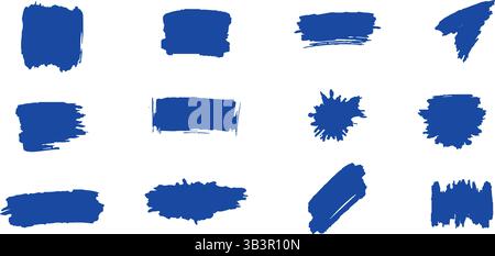 Einfarbige Grunge-Texturen – Handgezeichnete Pinselstriche Und Farbflecken Vektorset Stock Vektor