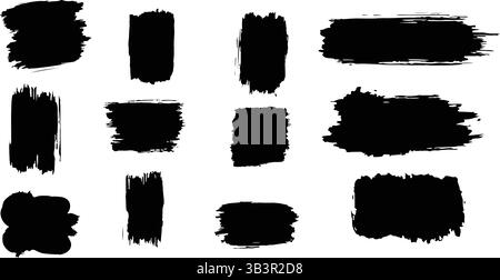 Einfarbige Grunge-Texturen – Handgezeichnete Pinselstriche Und Farbflecken Vektorset Stock Vektor