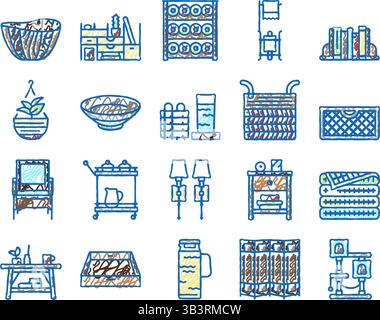 Home Dekoration und Möbel Icons handgezeichnet Stock Vektor