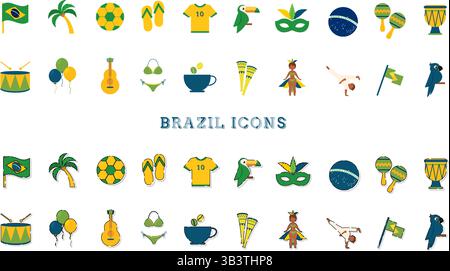Komplette Brasilien-Themenkollektion. Vektorabbildung Stock Vektor