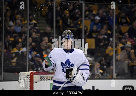 3. Februar 2018: Toronto Maple Leafs Torhüter Frederik Andersen (31) während einer Spielpause zwischen den Toronto Maple Leafs und den Boston Bruins im TD Garden in Boston, Mass. Die Bruins besiegen die Maple Leafs mit 4:1. Eric Canha/CSM(Kreditbild: &Copy; Eric Canha/CSM via ZUMA Wire) Stockfoto