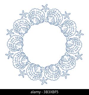 Rundes Muscheldesign und Seesterne perfekt für Dekorationen mit Meeresmotiven Stock Vektor