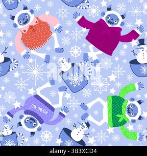 Wintermonster nahtloses Yeti-Weihnachtsmuster zum Einpacken von Papier und Stoffen und Bettwäsche sowie Kinderbekleidung und Neujahrsverpackungen. Hohe Qualität Stockfoto