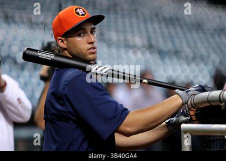 26. JUNI 2015: George Springer #4 wartet auf das Schlagtraining vor dem MLB-Baseballspiel zwischen den Houston Astros und den New York Yankees aus Minute Maid Park in Houston, Texas. (Obligatorischer Vermerk: Erik Williams/CSM)(Bild: © Erik Williams/Cal Sport Media/ZUMAPRESS.com) Stockfoto