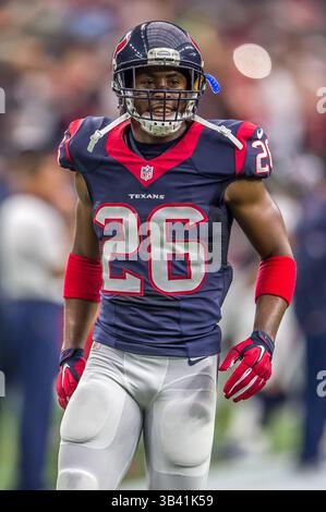 27. September 2015: Rahim Moore (26) wärmt sich auf, bevor er während des NFL-Fußballspiels zwischen den Tampa Bay Buccaneers und den Houston Texans im NRG Stadium in Houston, Texas, startet. Rudy Hardy/CSM(Bild: © Rudy Hardy/CSM via ZUMA Wire) Stockfoto