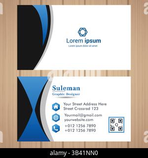 Moderne Visitenkartenschablone – professionelle Grafikkarte in Blau und Schwarz Stock Vektor
