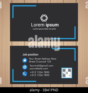 Moderne Visitenkartenvorlage – Corporate ID Design in Schwarz und Blau mit minimalem Rahmen Stock Vektor