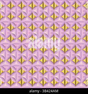 Nahtloses geometrisches 3D-Muster - rosa und goldener Luxus-Relief-Hintergrund Stock Vektor