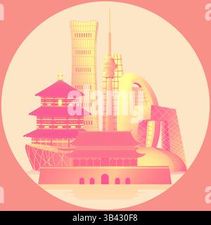 Vektorillustration von Peking Wahrzeichen Gebäude Stock Vektor