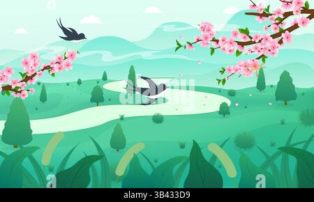 Vektor-Illustration von Pfirsichblüten, die im Frühjahr blühen Stock Vektor