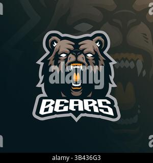 Trägt Maskottchen Logo Design Vektor mit modernem Illustrationskonzept Stil für Abzeichen, Emblem und T-Shirt Druck. Bärenkopf-Illustration für das Sportteam. Stock Vektor