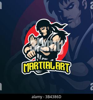 Martial Art Maskottchen Logo Design Vektor mit moderner Illustration Konzept Stil für Abzeichen, Emblem und T-Shirt Druck. Illustration der Kampfkunst. Stock Vektor