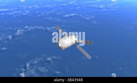 7. Februar 2011 - ein undatiertes computergeneriertes Bild des europäischen unbemannten Frachtnachfuhrs "Johannes Kepler ATV-2". Am 15. Februar 2011 wird das Schiff an Bord einer Ariane-5ES-Rakete gestartet und acht Tage später an der Internationalen Raumstation (ISS) angedockt. Es wird derzeit für den Start im Weltraumzentrum Guyana in Französisch-Guayana vorbereitet. (Kreditbild: © EADS Astrium/NASA/ZUMAPRESS.com) Stockfoto