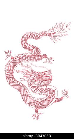 Vektorlinie Illustration des orientalischen chinesischen Drachen Stock Vektor