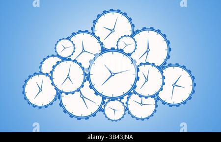 Vektorkonzeptdarstellung vieler abstrakter Zeiträder unterschiedlicher Größe, die sich drehen Stock Vektor