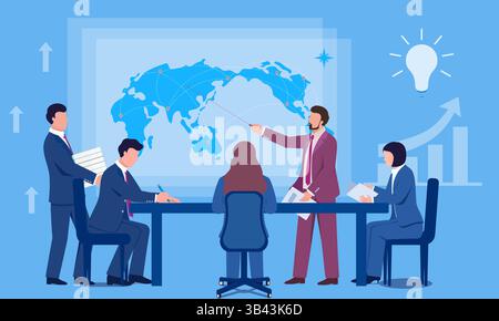 Vektorkonzept Illustration von Teammitgliedern des Unternehmens, die Projektinhalte diskutieren Stock Vektor