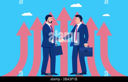Konzeptdarstellung von zwei Geschäftsleuten, die die Hand schütteln, um eine Zusammenarbeit zu erreichen und das Unternehmenswachstum zu fördern Stock Vektor