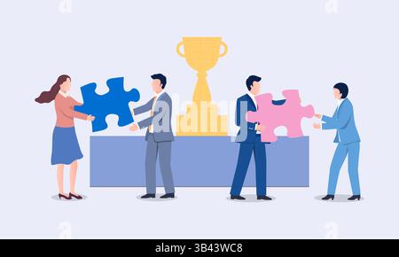 Vektorkonzeptdarstellung der Mitarbeiter des Unternehmens, die gemeinsam am Erfolg arbeiten Stock Vektor