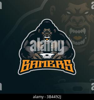 Gorilla Mascot Logo Design Vektor mit modernem Illustrationskonzept Stil für Abzeichen, Emblem und T-Shirt Druck. Gorilla-Gamer-Illustration. Stock Vektor