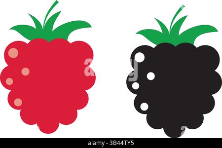 Abbildung mit Vektor-Symbolen in Himbeere. Flache Beere süß gesunde Bio-Frucht Himbeere Brombeere. Stock Vektor