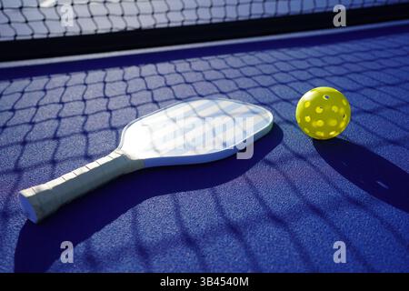 Pickleball paddeln und auf dem Pickleball-Platz Stockfoto