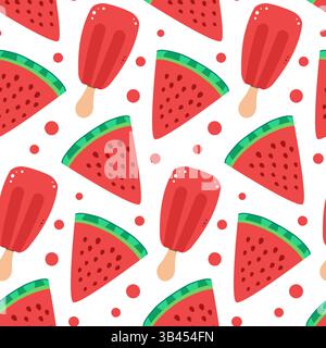 Nahtloses Muster mit roten Scheiben von Wassermelone und Eis. Ideal für Sommer-, tropische oder kulinarische Designs Stock Vektor