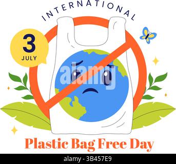 Internationale Plastiktüte freie Tag Vektor-Illustration am 3. Juli mit Go Green Message, Save the Earth and Ocean Theme in Eco Friendly Lifestyle Stock Vektor