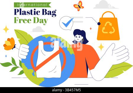Internationale Plastiktüte freie Tag Vektor-Illustration am 3. Juli mit Go Green Message, Save the Earth and Ocean Theme in Eco Friendly Lifestyle Stock Vektor