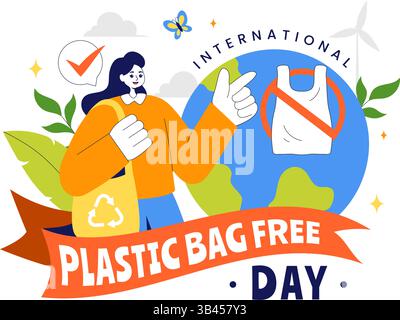 Internationale Plastiktüte freie Tag Vektor-Illustration am 3. Juli mit Go Green Message, Save the Earth and Ocean Theme in Eco Friendly Lifestyle Stock Vektor