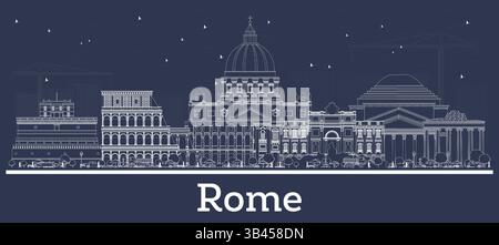 Umreißen Sie die Skyline der Stadt Rom Italien mit weißen Gebäuden. Vektorabbildung. Geschäftsreisen und Konzept mit historischer Architektur. Rom Stadtbild. Stock Vektor