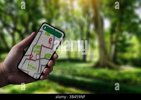 GPS-Karte zu Route Ziel Netzwerkverbindung Standort Straßenkarte mit GPS-Symbolen Navigation man gps oder Locator Erkundung der Zielposition. Stockfoto