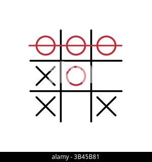 Ein strukturiertes Tic Tac Zehenbrett mit einer Siegerreihe rot markierter Kreise auf weißem Hintergrund Stock Vektor